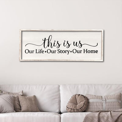 This Is Us Sign Wall Decor for Bedroom 40''×15'' Large Vintage Framed Wooden Modern Farmhouse Room Rustic Family Sign Wall Art Hanging Home Decor (White)