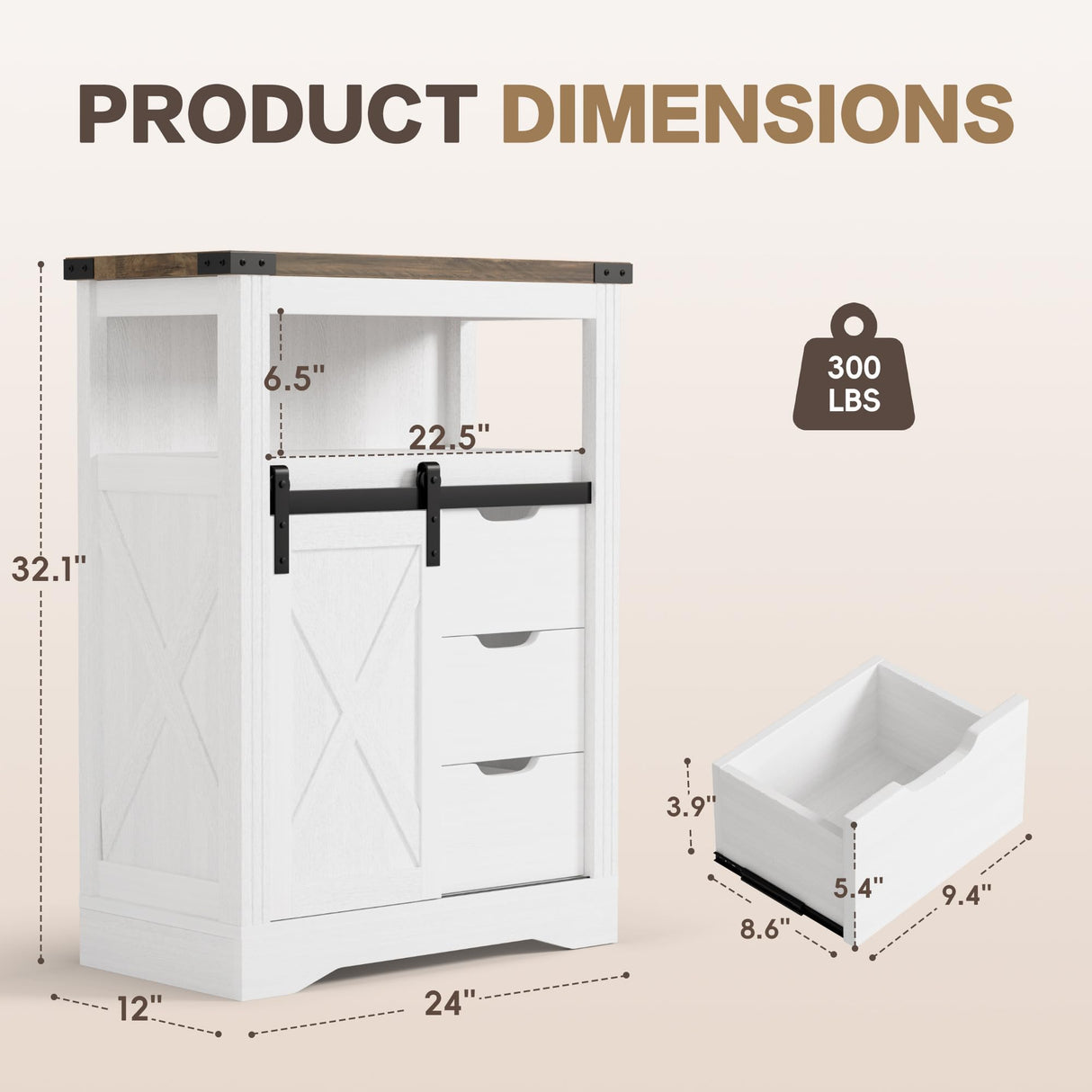 JUMMICO White Storage Cabinet with Doors and Drawers, Farmhouse Sideboard Buffet, Kitchen Pantry Hutch Cabinet, Coffee Bar for Living Room, Dining Room JUMMICO