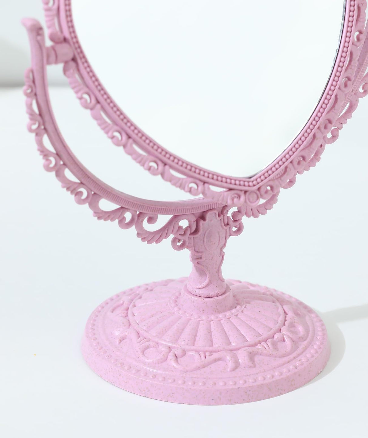 JDPEYI-Pink Heart Shaped Mirror - Coquette Room Decor for Desk & Vanity -Double-Sided Rotatable Cute Magnifying Mirror with Stand JDPEYI