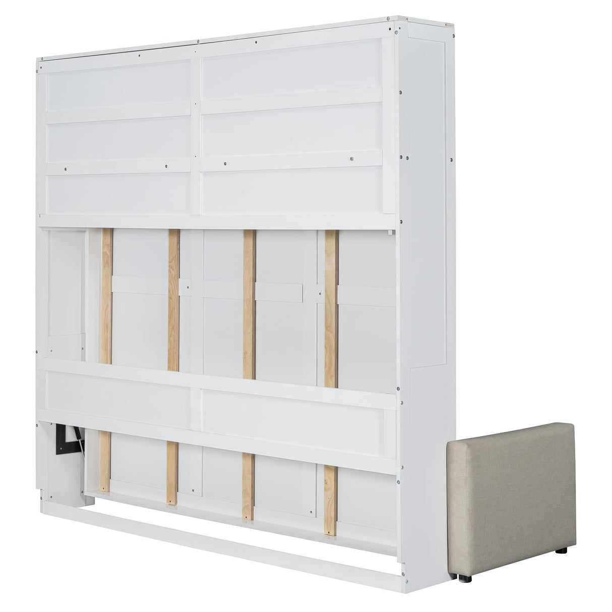 Harper & Bright Designs Queen Size Murphy Bed Cabinet Wall Bed Chest with Sofa, Storage Bookshelves, Wooden Murphy Bed Frame for Home Office Guest Room Bedroom, White Harper & Bright Designs