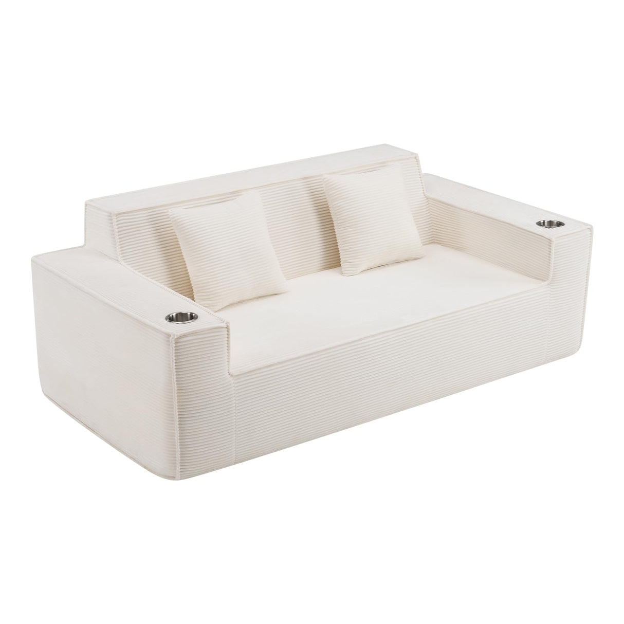 ATOMHOME 75'' Cloud Loveseat Sofa, Boneless Couch with Cup Holder, No Assembly Required Cloud Couch, Comfy Deep Seat Sofas, Corduroy Couches, Boneless Couches for Living Room Bedroom, Apartment, Beige ATOMHOME