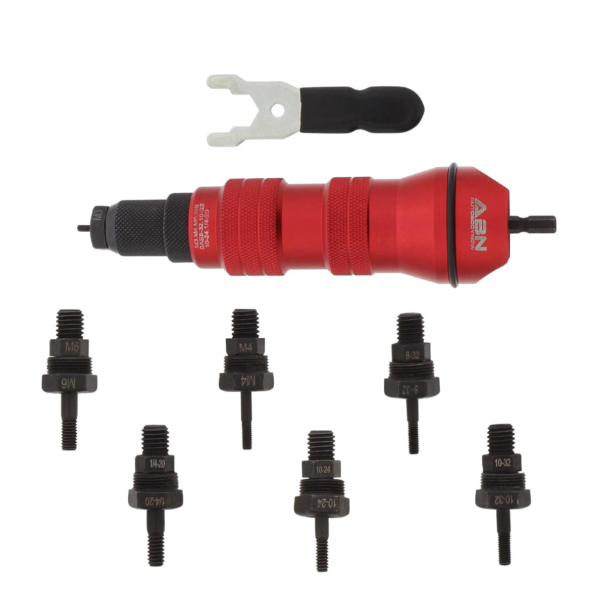 ABN Pneumatic Rivet Gun Drill Adapter - 1/4in Rivet Nut Tool Attachment with 8 Nosepieces for Cordless or Corded Drills ABN