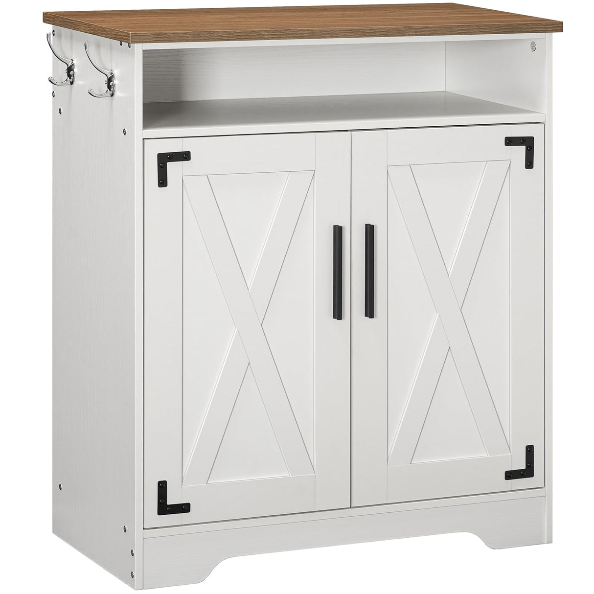 HOOBRO Shoe Cabinet, Farmhouse Shoe Storage Cabinet, Shoe Organizer Cabinet with Hooks and Adjustable Shelves, Shoe Cabinet Storage for Entryway, Living Room, White and Walnut WH16SC01 HOOBRO