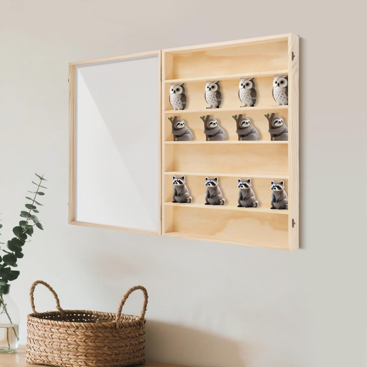 HOLMZCED Wall Wood Display Cabinet with Acrylic Door, 6 Tiers Wall Mounted Collection Display Case Hanging Display Cases for Minifigures Small Stones Models HOLMZCED