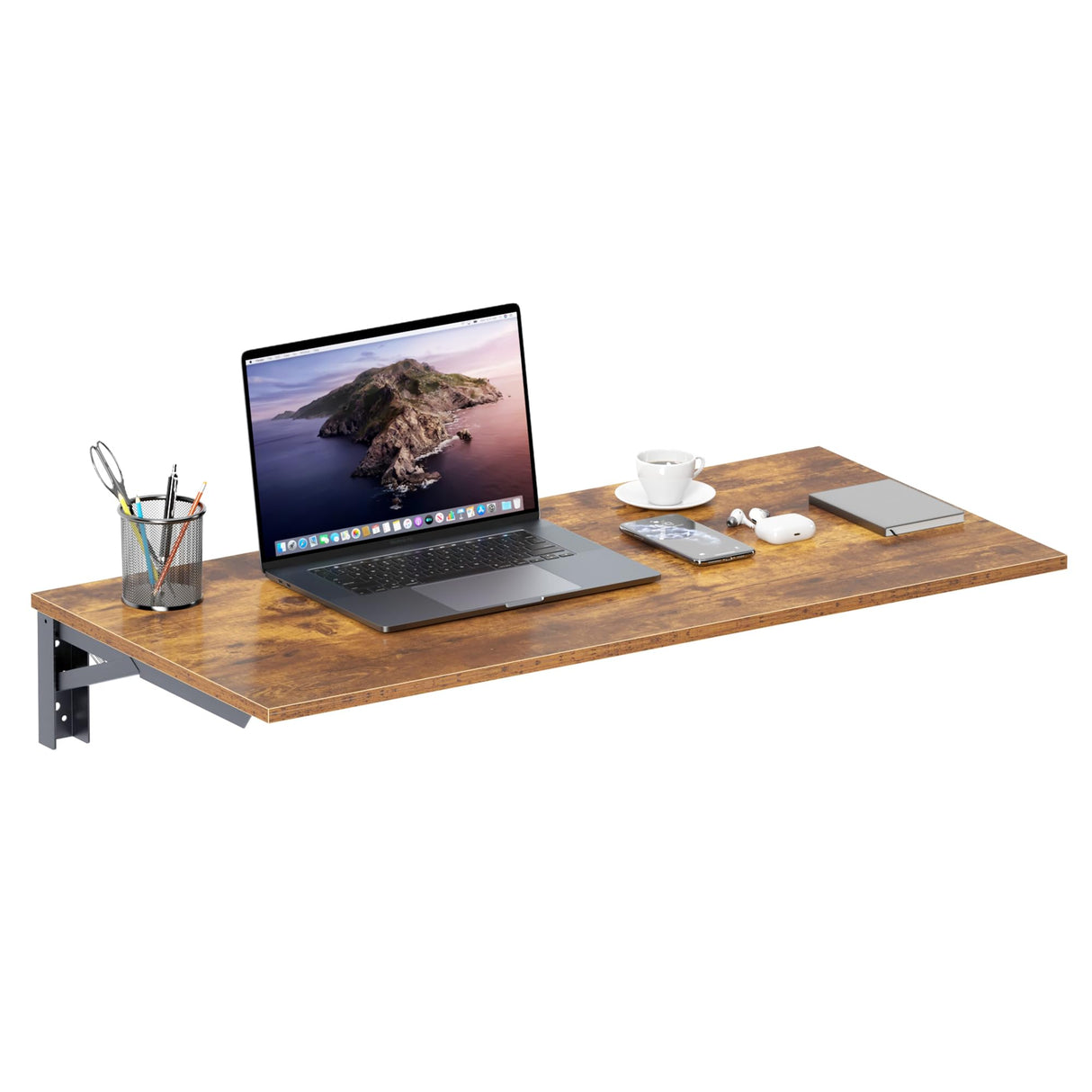 Need Wall Mounted Desk - Heavy Duty Folding Work Table Length 36" Width 20"/Small Space Hanging Desk Perfect Addition to Home/Office/Kitchen & Dining Room Rustic Brown AC15-9050FG-ND Need