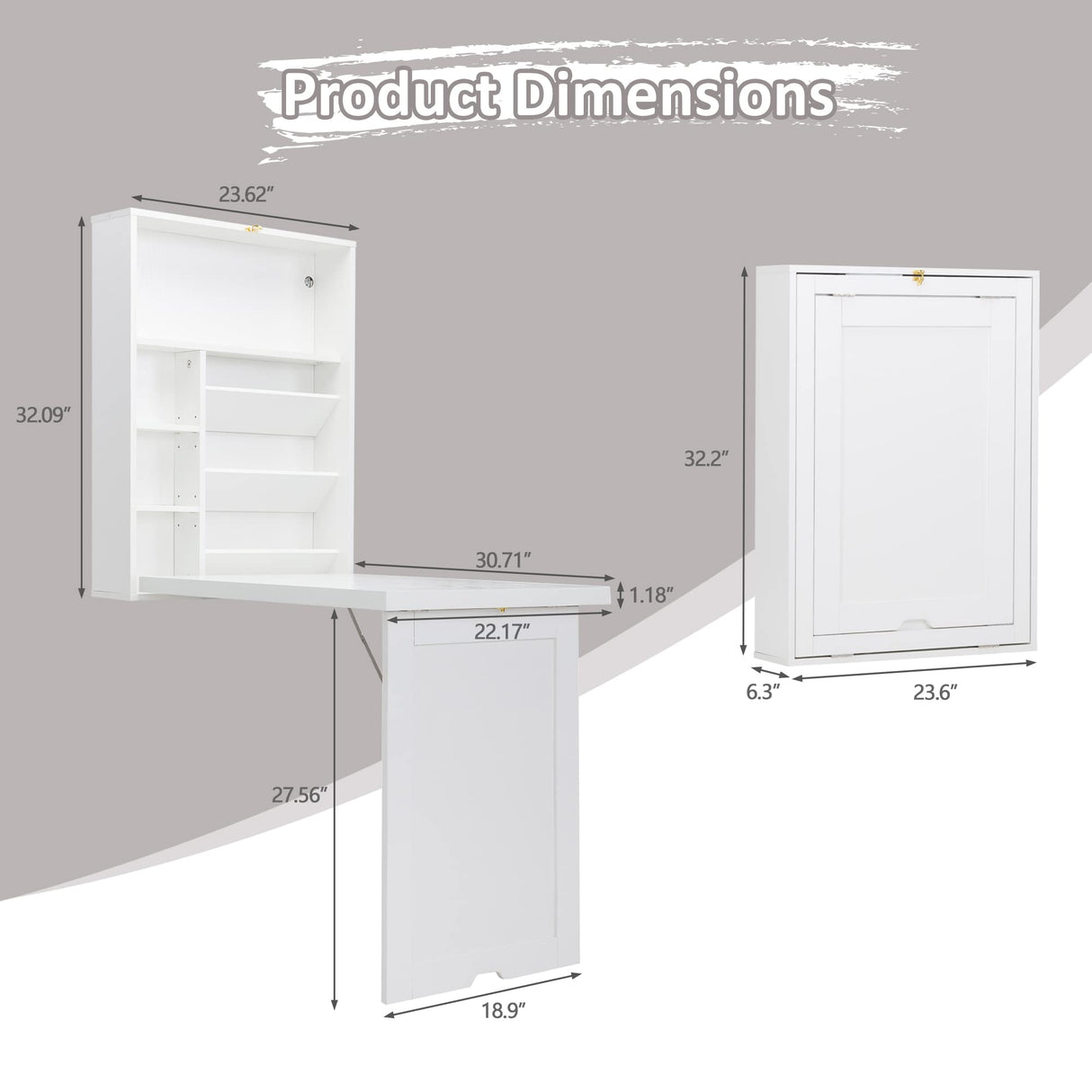 JAXPETY Wall Mounted Space Saving Desk Fold Out Convertible Desk Wood Floating Writing Desk with Storage Shelves Laptop Tabletop for Home Office, White JAXPETY