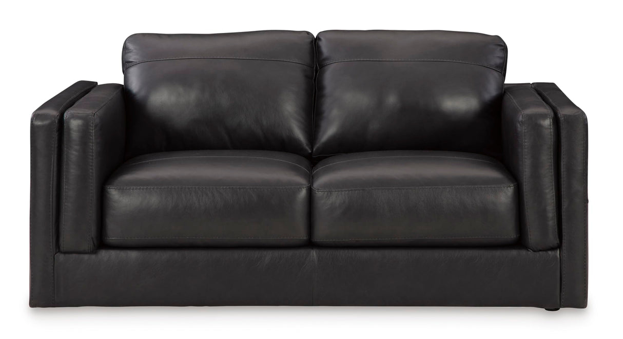 Signature Design by Ashley Amiata Modern Leather Match Loveseat with Non-skid Legs, Black Signature Design by Ashley