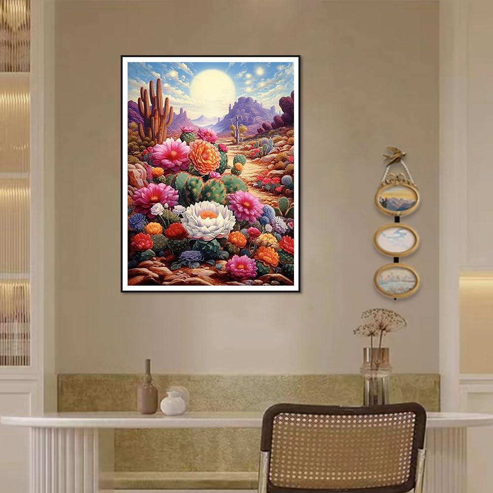 Acudotr Diamond Painting Kits for Adults, 5D DIY Diamond Art Kits for Beginners, Full Drill Diamond Painting Kits for Home Wall Decor, Desert Cactus Flowers, 12x16 Inch Acudotr