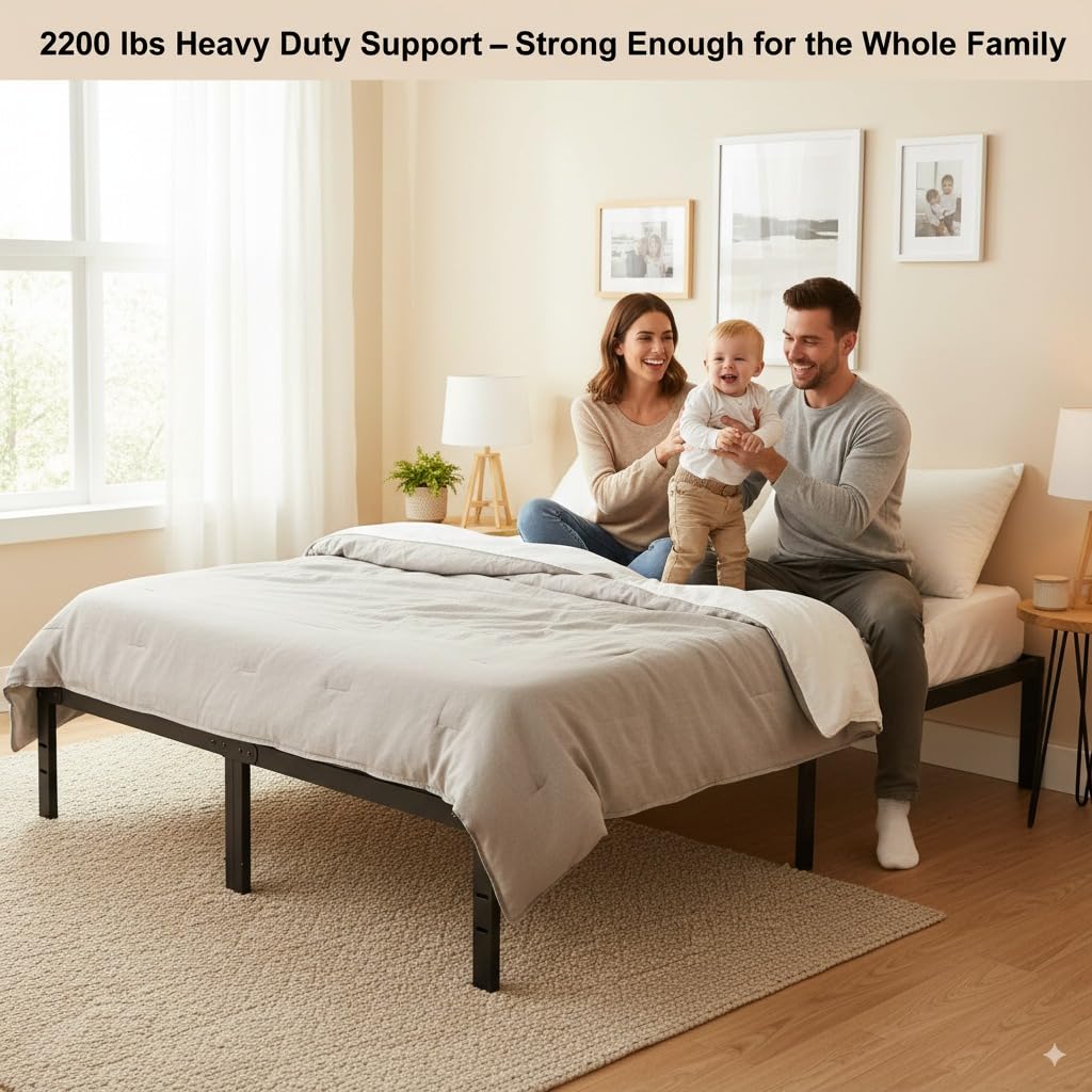 Queen Size Bed Frame - Metal Platform Bed Frames Mattress Foundation with Steel Slat Support, No Box Spring Needed, Storage Space Under Base, Easy Assembly, Black DUMOS