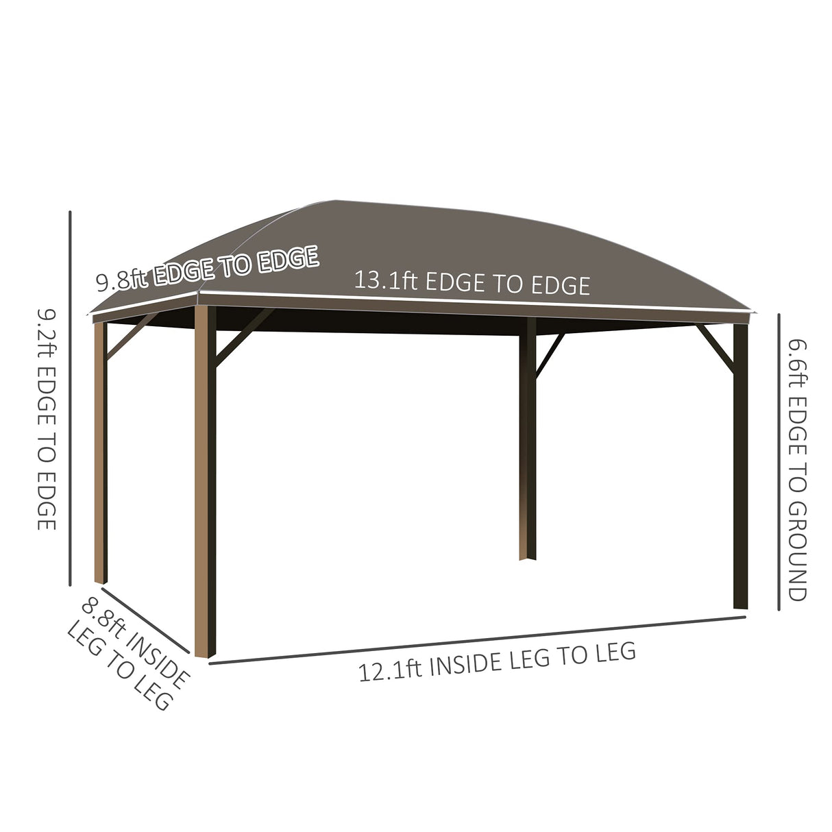 Outsunny 10' x 13' Hardtop Gazebo Canopy with Galvanized Steel Roof, Aluminum Outdoor Pavilion Gazebo with Top Hook, Netting, and Curtains for Patio, Garden, Backyard, Deck, Brown Outsunny