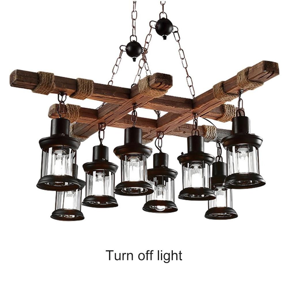 A Million 8 Lights Industrial Retro Wooden Chandelier Pendant Light Island Hanging Ceiling Fixture Vintage Farmhouse Wood Light Adjustable Chain for Home Cafe Bar Restaurant (39.4") A Million