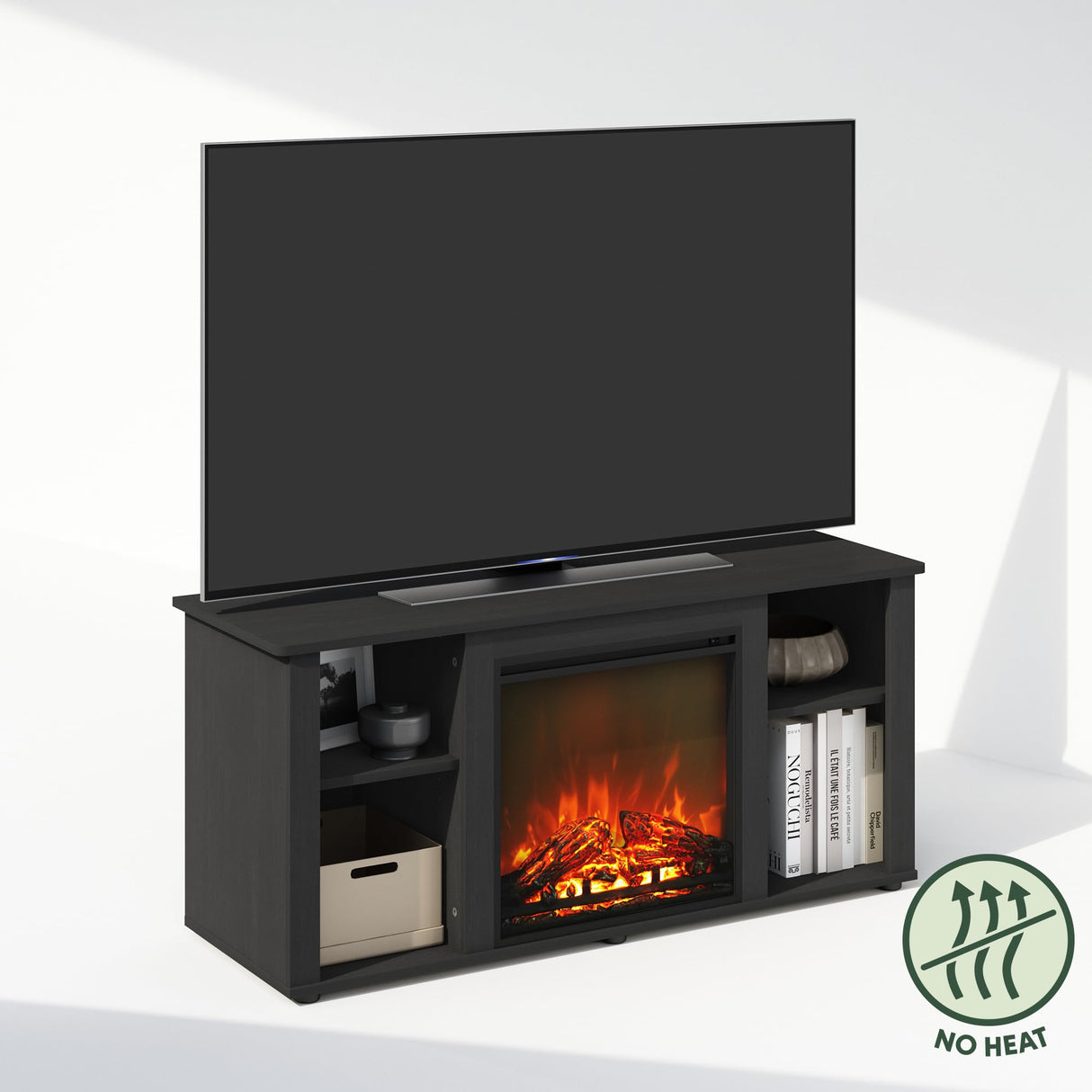 Furinno Jensen No Heat Decorative Electric Fireplace TV Stand, Entertainment Center for TV up to 55 Inch, Americano Furinno
