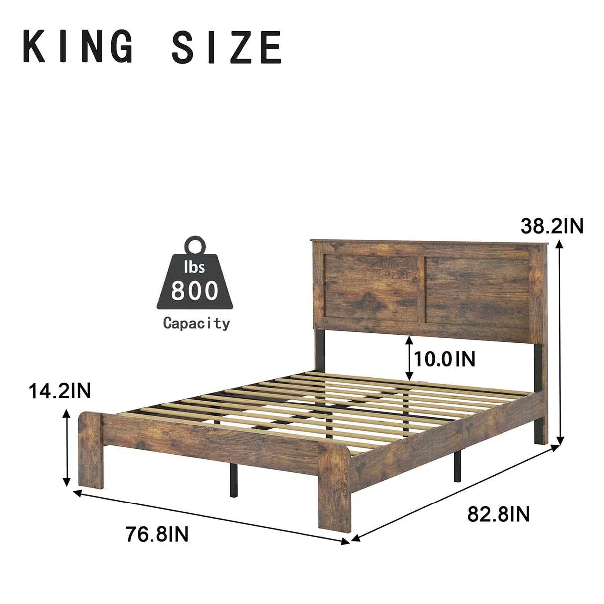 YHJIV Wood King Bed Frame with Headboard, Rustic Farmhouse Platform Bed Frame with 12 Wood Slats Support, No Box Spring Needed, Easy Assembly (Vintage Brown, King) YHJIV