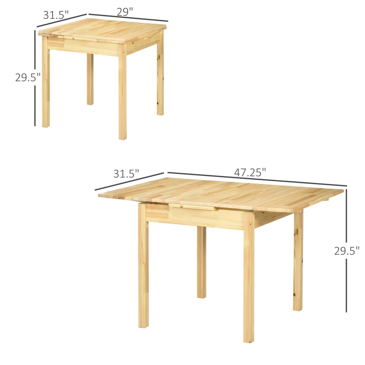 HOMCOM Folding Dining Table, Pine Wood Drop Leaf Table, Foldable Kitchen Table for Small Spaces, Natural HOMCOM