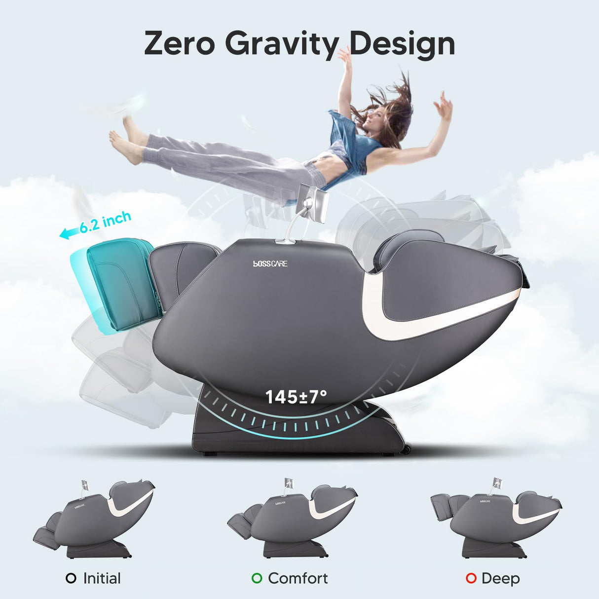 BOSSCARE 2025 Full Body Zero Gravity Massage Chair, APP Control Shiatsu Massaging Recliner with Foot Roller, Back Heated, Bluetooth Speaker, Touch Screen for Family & Friends BOSSCARE