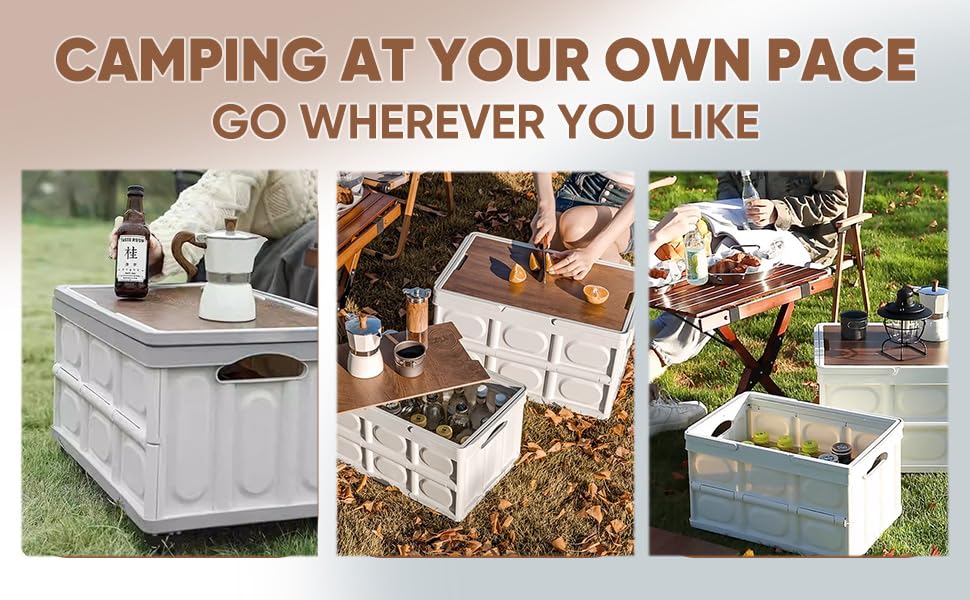 Foldable Utility Cart with Wooden Cover,Folding Portable Rolling Crate with 360° Swivel Wheels,Foldable Camping Basket Supplies,Portable Storage Crate Containers for Camping,Shopping,Office Fanboxk