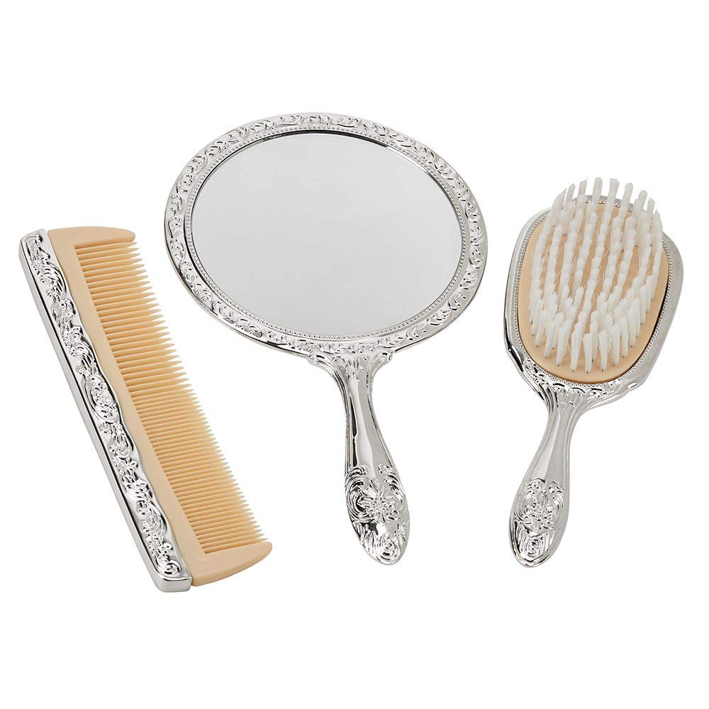 Creative Gifts International Nickel Plated Brass, Non-Tarnished 3-Piece Vanity Set, Brush, Comb, Mirror Set with Embossed Ornate Vintage Designs, Gift Box Included Creative Gifts International