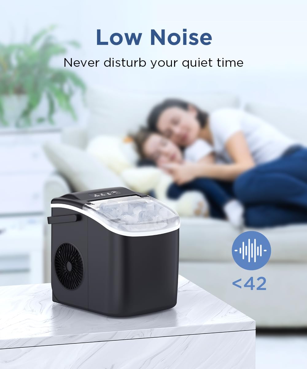 COWSAR Ice Maker Countertop, Portable Ice Machine with Self-Cleaning, 26.5lbs/24Hrs, 9 Bullet Ice Cubes in 6 Mins, Ice Basket and Scoop, Ideal for Home, Kitchen, Bar, Camping COWSAR