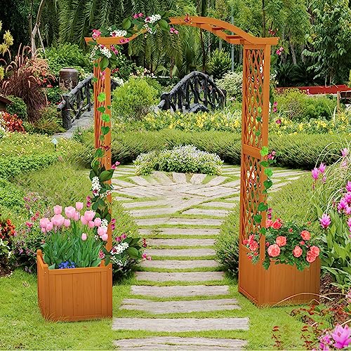 Giantex Garden Arbor with Planter, Wooden Planter Arch with Trellis, Outdoor Arch for Climbing Plants, Vegetables, Herbs, Decorations, Arbor Archway for Wedding, Ceremony, Party (Natural) Giantex