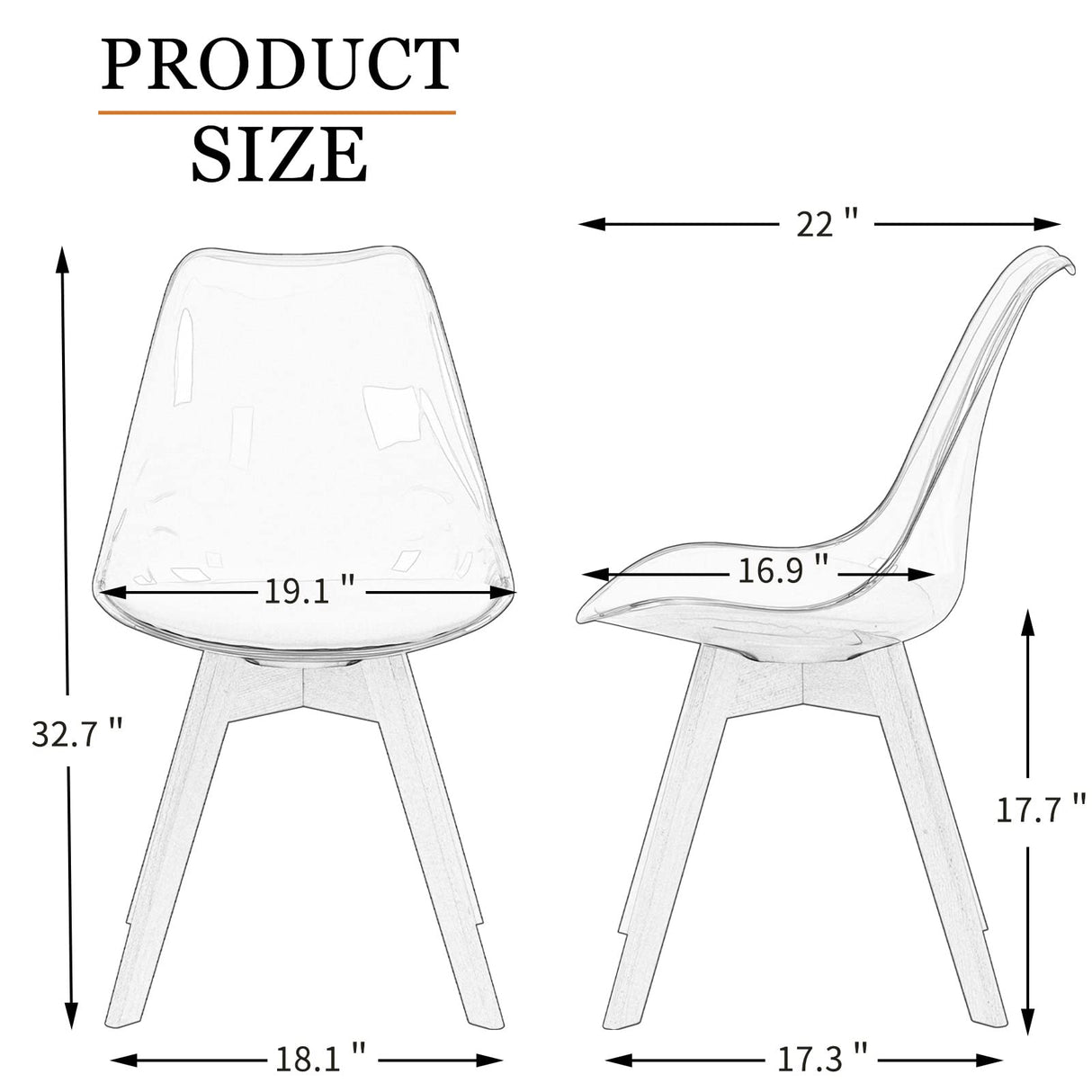 ANOUR Dining Chairs Set of 4, Modern Kitchen Clear Acrylic Accent Dinner Chairs with PU Leather Cushions Seat and Solid Beech Legs, Suitable for Living Room and Bedroom ANOUR