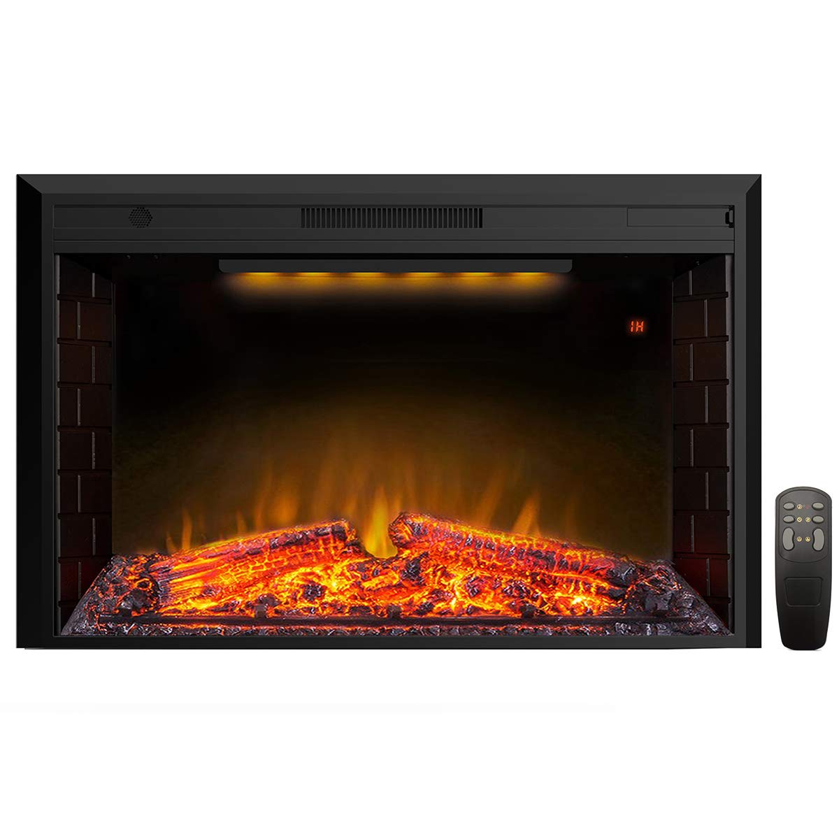 Valuxhome 43 Inches Electric Fireplace Heater Insert with Overheating Protection, Fire Crackling Sound, Remote Control, Thermostat, 750/1500W, Black Valuxhome