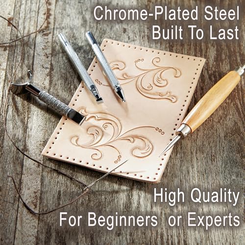 Realeather Leather Stamps Tool Set for Leather Crafting, 10 Stamping Tools, Sheridan Style Stamp Set I Realeather