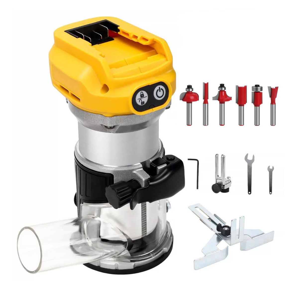 30000 RPM Cordless Compact Router, 6 Speeds, DCB Series 20V Battery, with 800W Brushless Motor, Variable Speed Router, for Woodworking Garosa