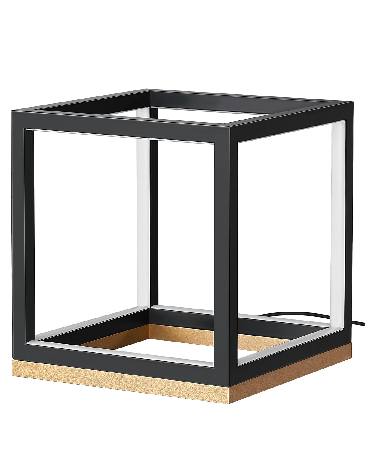 EDISHINE Modern LED Table Lamp, Minimalist Bedside Lamp with Solid Wood Base, 3 Way Dimmable, 3000K/4500K/6000K, 470LM, Black Gold Square Geometric Nightstand Lamp for Living Room, Bedroom, Office EDISHINE