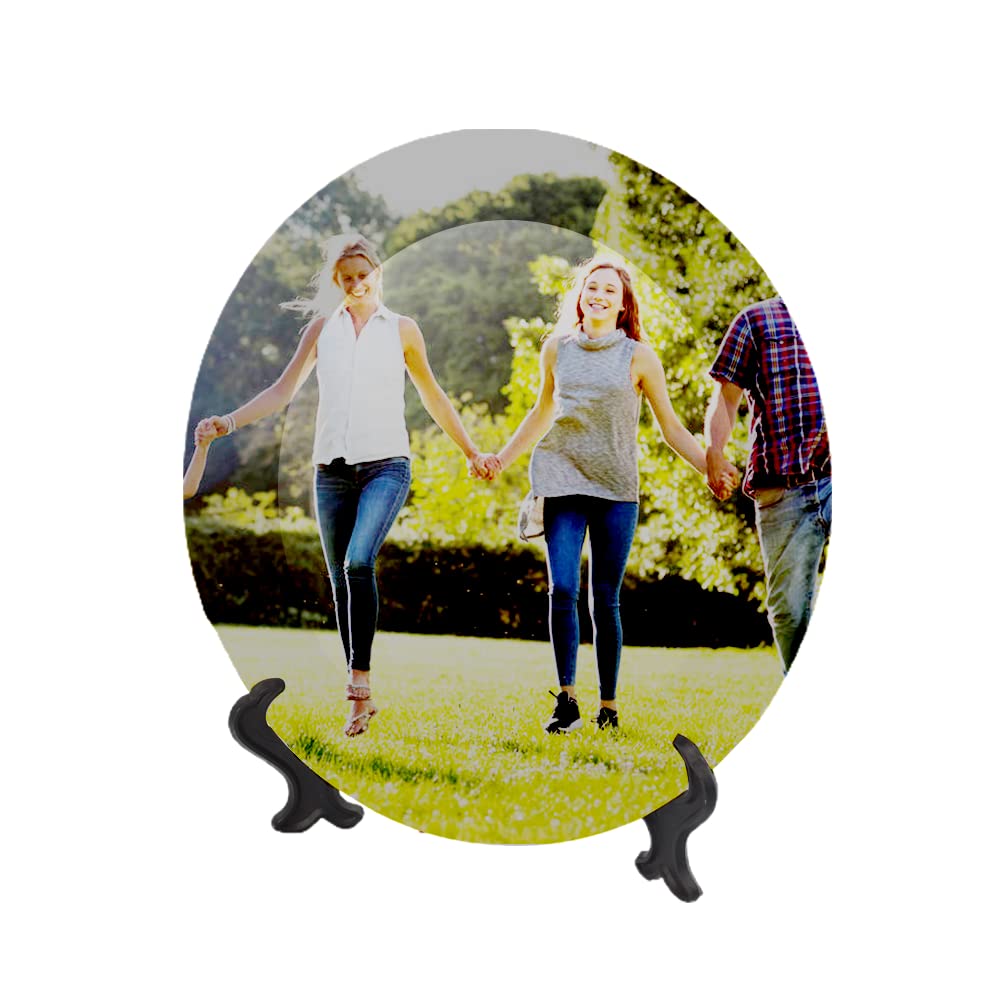 MR.R Set of 2 Sublimation Blanks White Ceramic Moon Plate with Stand,Porcelain Plates, 8 inch Round Dessert or Salad Plate, Lead-Free, Safe in Microwave, Oven, and Freezer MR.R