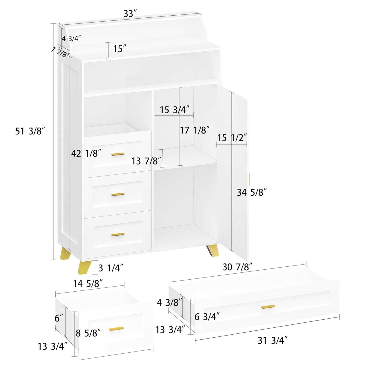 VoirStar 5 Drawers Dresser for Bedroom, Farmhouse Chest of Drawers Wood Chest of Drawers Dresser with Door, Modern Tall Dressers with LED Light, 5 Drawers Chest White Men’s Dresser with Shelves VoirStar