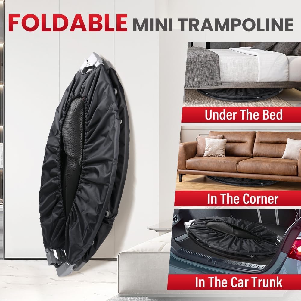 40" Foldable Mini Trampoline for Adults & Kids, Fitness Rebounder with U Shape Adjustable Foam Handle, Indoor Exercise Trampoline, Max Load 330lbs Anwick