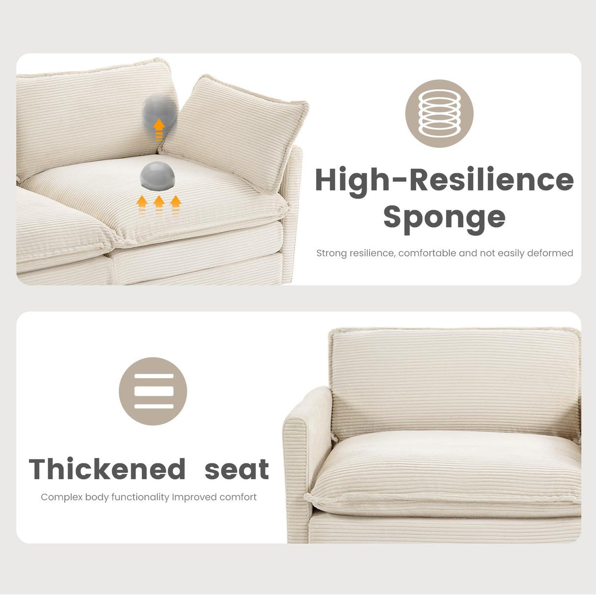 ROWHY Oversized Modular Sectional Sofa with Movable Ottoman, 112 Inch 4 Seat Modern Corduroy Sofa Set, Convertible L Shaped Couch for Living Room and Office, Beige ROWHY