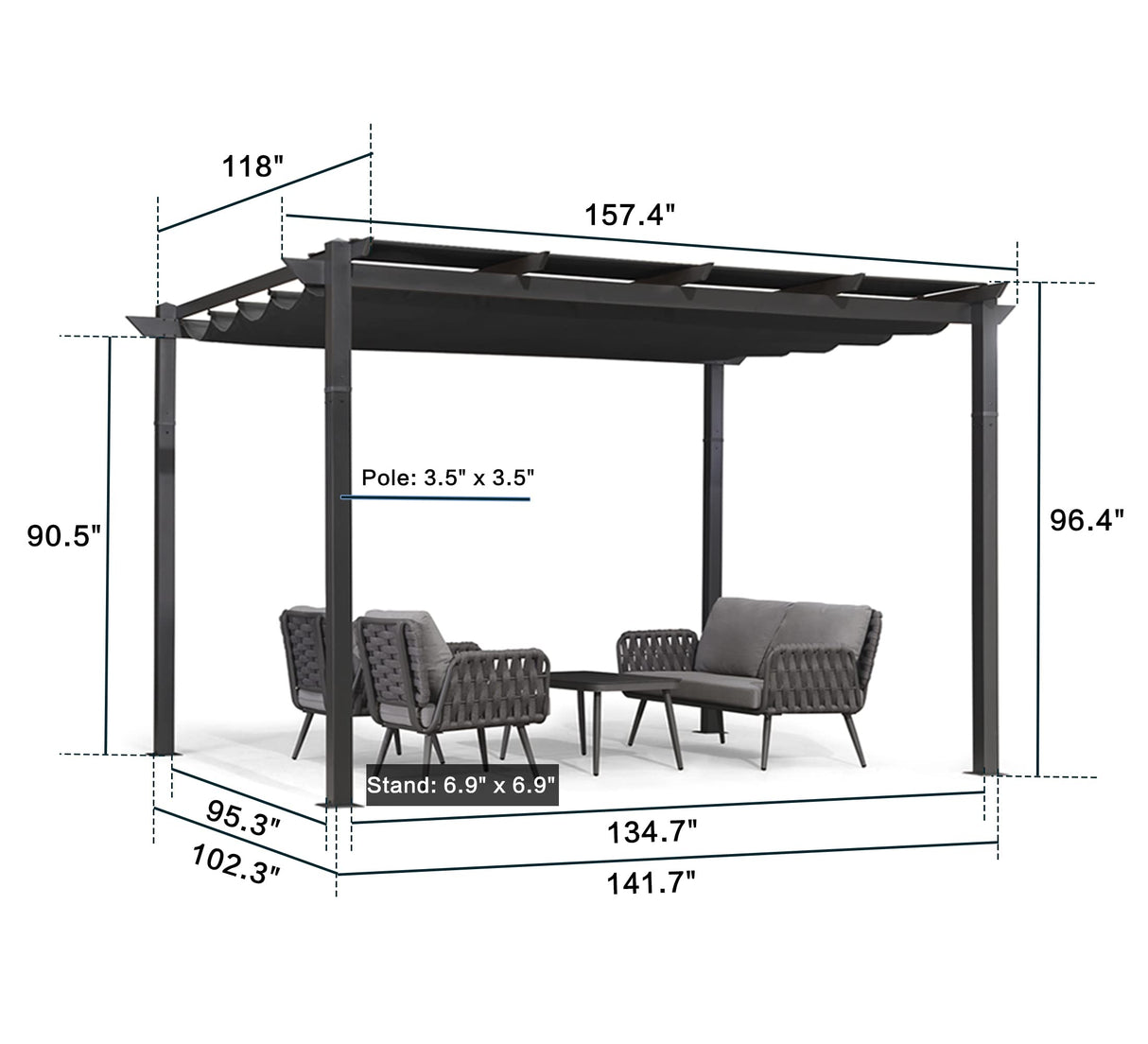 PURPLE LEAF Outdoor Retractable Pergola with Sun Shade Canopy 10' x 13' Patio Aluminum Pergola Shelter for Backyard Deck Garden Modern Metal Grill Gazebo, Gray PURPLE LEAF