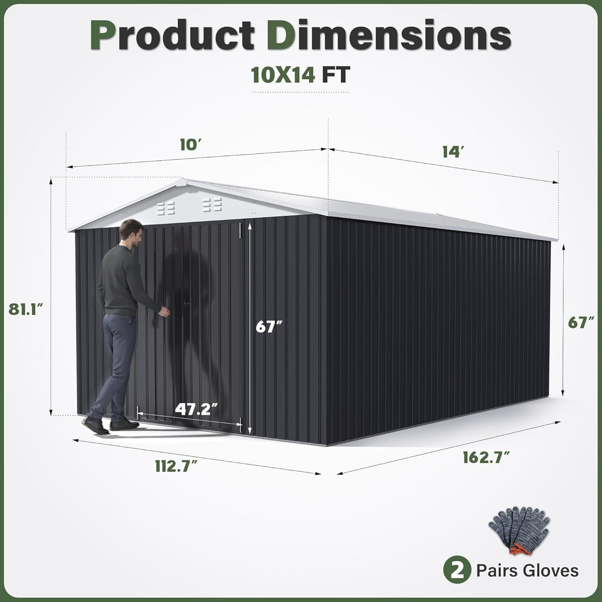 Polar Aurora 10x14 Outdoor Storage Shed, Garden Shed with Updated Frame Structure and Lockable Doors, Metal Tool Sheds for Backyard Garden Patio Lawn, White Polar Aurora