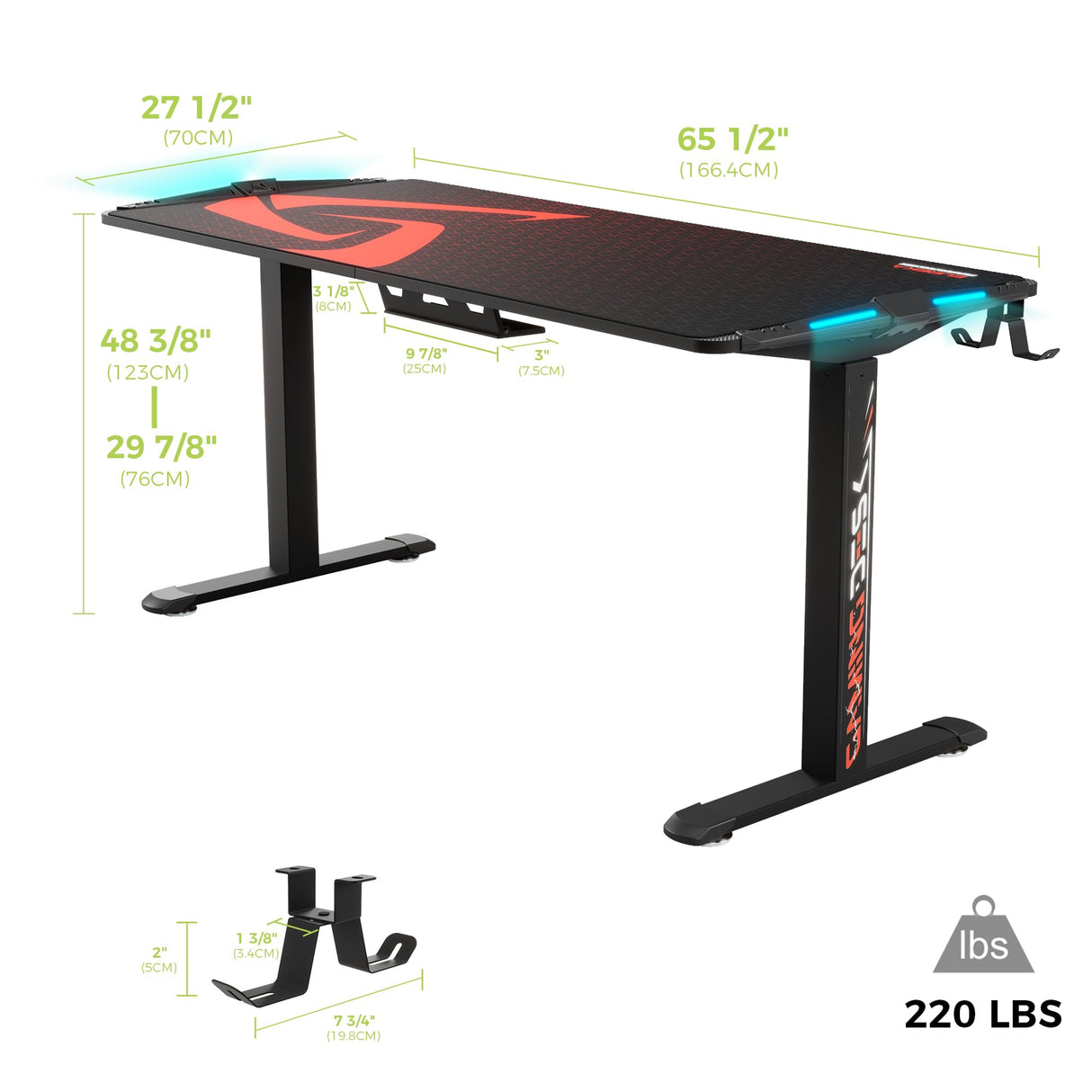 EUREKA ERGONOMIC Gaming Desk 65 inch Electric Standing Desk Height Adjustable, Large Gaming Computer Desk with RGB LED Lights Home Office Desk with Extended Gaming Mouse mat for Gamer, Black EUREKA ERGONOMIC