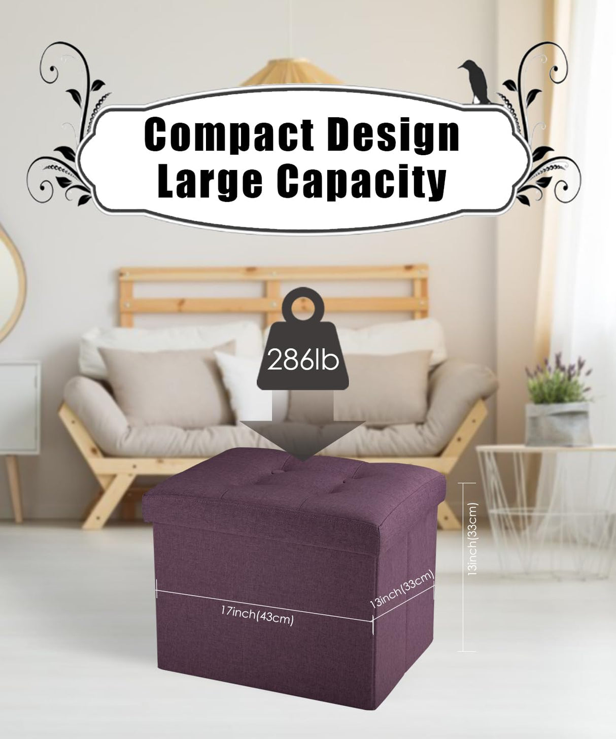 Docvania Ottoman Storage Ottoman Foot Rest Stool Foldable Bench with Storage Student Dormitory Bedroom and Entryway Storage 17 X 13 X 13 Docvania