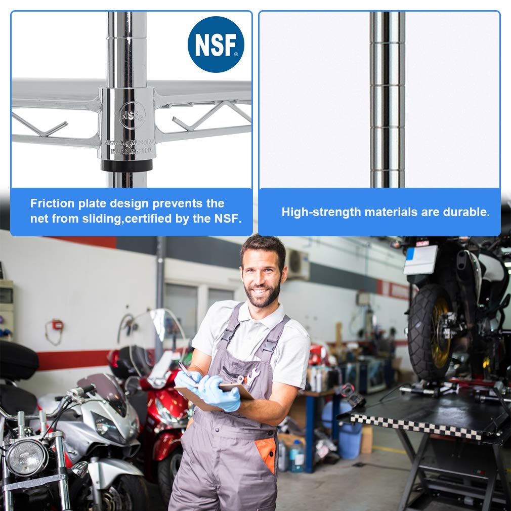 BestOffice 14''Lx36''Wx72''H 5 Shelf Wire Shelving Unit Garage Heavy Duty Height Adjustable Commercial Grade NSF Certification Utility Rolling Steel Layer Rack Organizer Kitchen BestOffice