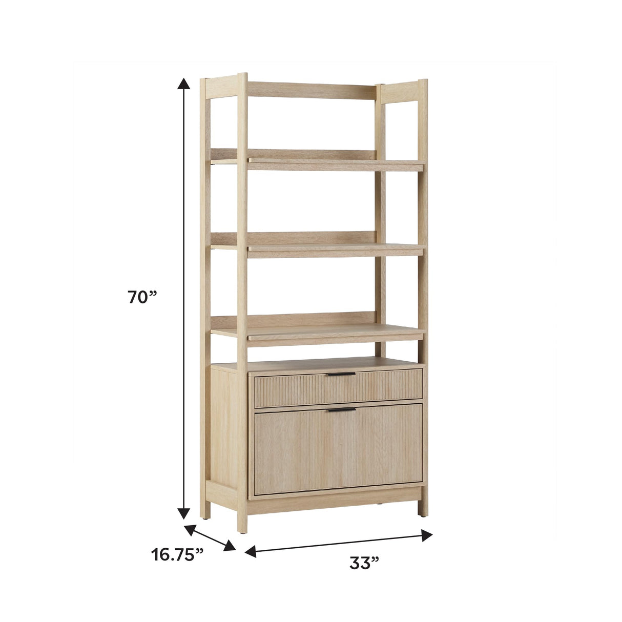 Walker Edison Transitional Open Reeded 4-Shelf Bookshelf with Drawers on Bottom, Versatile Bookcase with Bottom Storage for Home Office, Living Room, Bedroom, 33”W x 16.75”D x 70”H, Coastal Oak Walker Edison