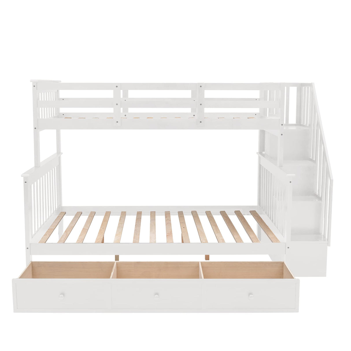 Twin Over Full Bunk Bed with Stairs & Storage Drawers - Solid Wood, White Finish by Harper & Bright Designs Harper & Bright Designs