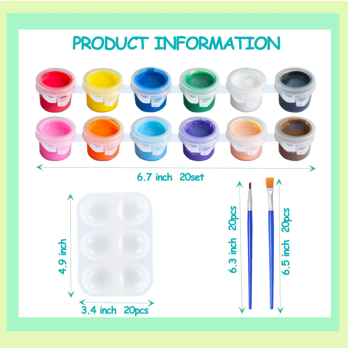 Vivixin 300Pcs Mini Acrylic Paint Set, 20 Set 12 Colors Acrylic Paint Bulk With 40pcs Brushes and 20pcs Palettes, Acrylic Paint Strips for Kids&Adults, Perfect for Birthday Party Home Classroom Favors Vivixin