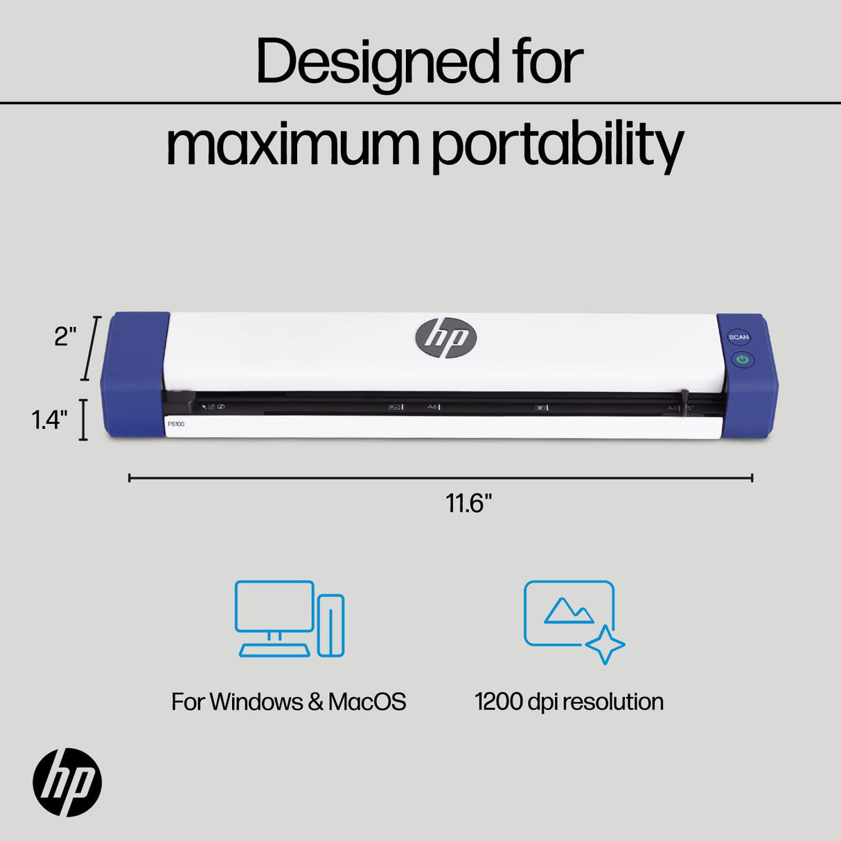 HP Small USB Document & Photo Scanner for Portable 1-Sided Sheetfed Digital Scanning, Model HPPS100, for Home, Office & Business, PC and Mac Compatible, HP WorkScan Software Included HP