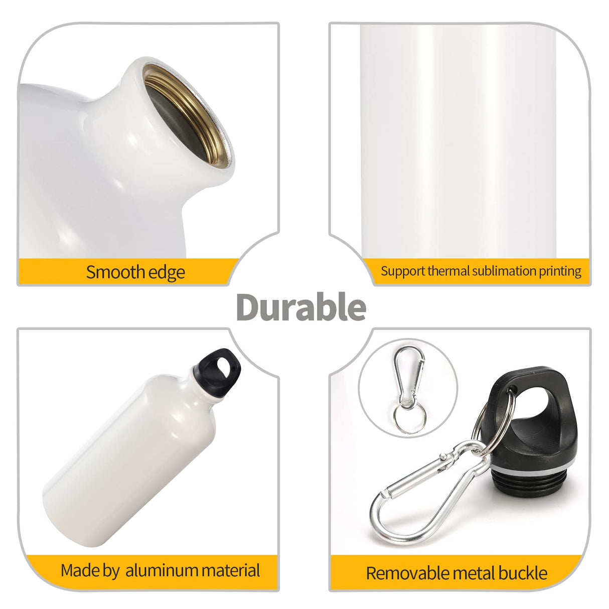YOUKE OLA 16 Pack Sublimation Aluminium Water Bottle with Carabiner Blank White Aluminum Sports Bottle for Sublimation Heat Press Transfer 20oz YOUKE OLA