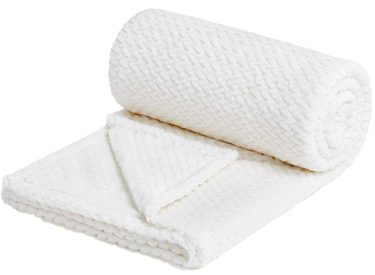 NEWCOSPLAY Super Soft Throw Blanket White Premium Silky Flannel Fleece Leaves Pattern Lightweight Bed Blanket All Season Use (White, Throw(40"x50")) NEWCOSPLAY