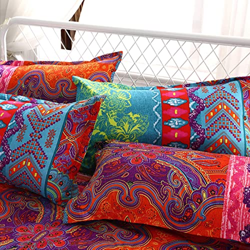 WONGS BEDDING Bohemian Comforter Set Queen, Ultra Soft Microfiber Reversible Boho Alternative Comforter Set - 3 Pieces (1 Solid Comforter + 2 Pillowcases), Bedding Duvet Set for Queen Bed WONGS BEDDING