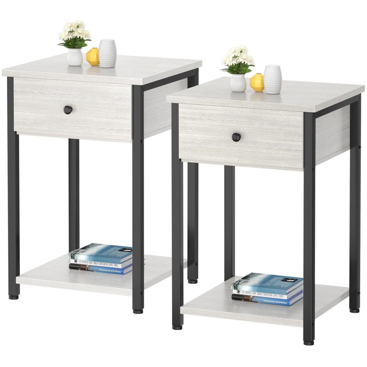 Ecoprsio Nightstand Set of 2 Modern End Table Side Table with Drawer and Storage Shelf Wood Night Stand Greige Bedside Table for Bedroom, Living Room, Sofa Couch, Hall, Easy Assembly, Greige Ecoprsio
