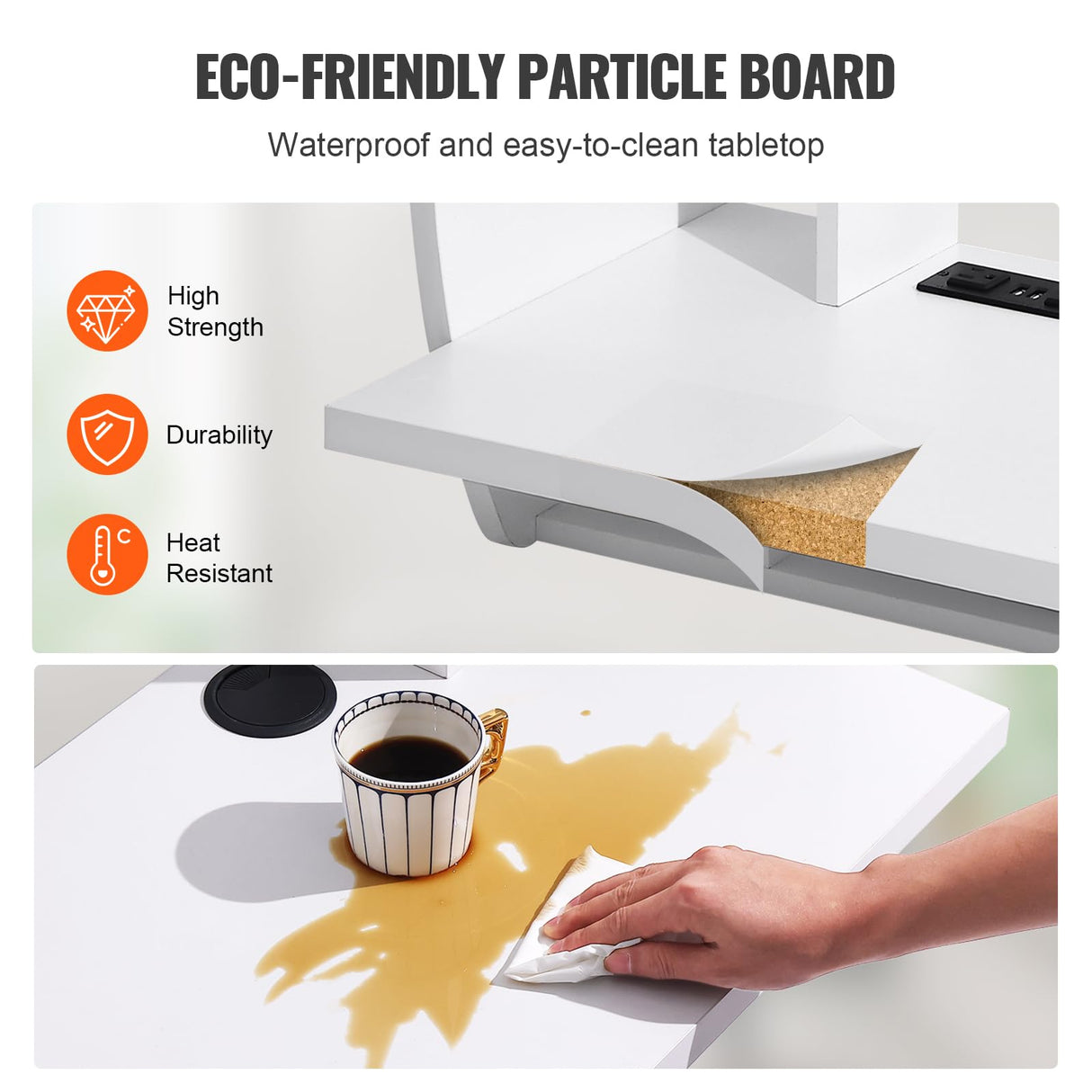 VEVOR Floating Wall Mount Computer Desk Socket and 70.9 in (1.8 m) Power Cord for Home Office, Space Saving with Storage Shelves and Cubby, White VEVOR