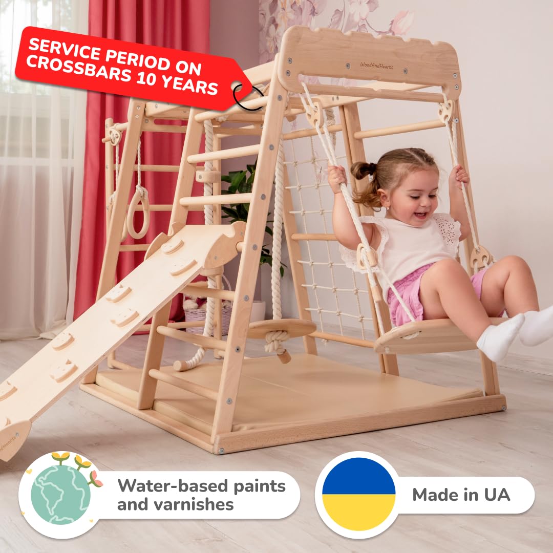 WoodandHearts Indoor Playground, Indoor Jungle Gym for Kids Ages 1-4, Toddler Jungle Gym Indoor, Indoor Gym for Kids Climbing Gym, Wooden Jungle Gym Indoor, Wood Climbing Gym for Toddlers, Made in EU Wood And Hearts