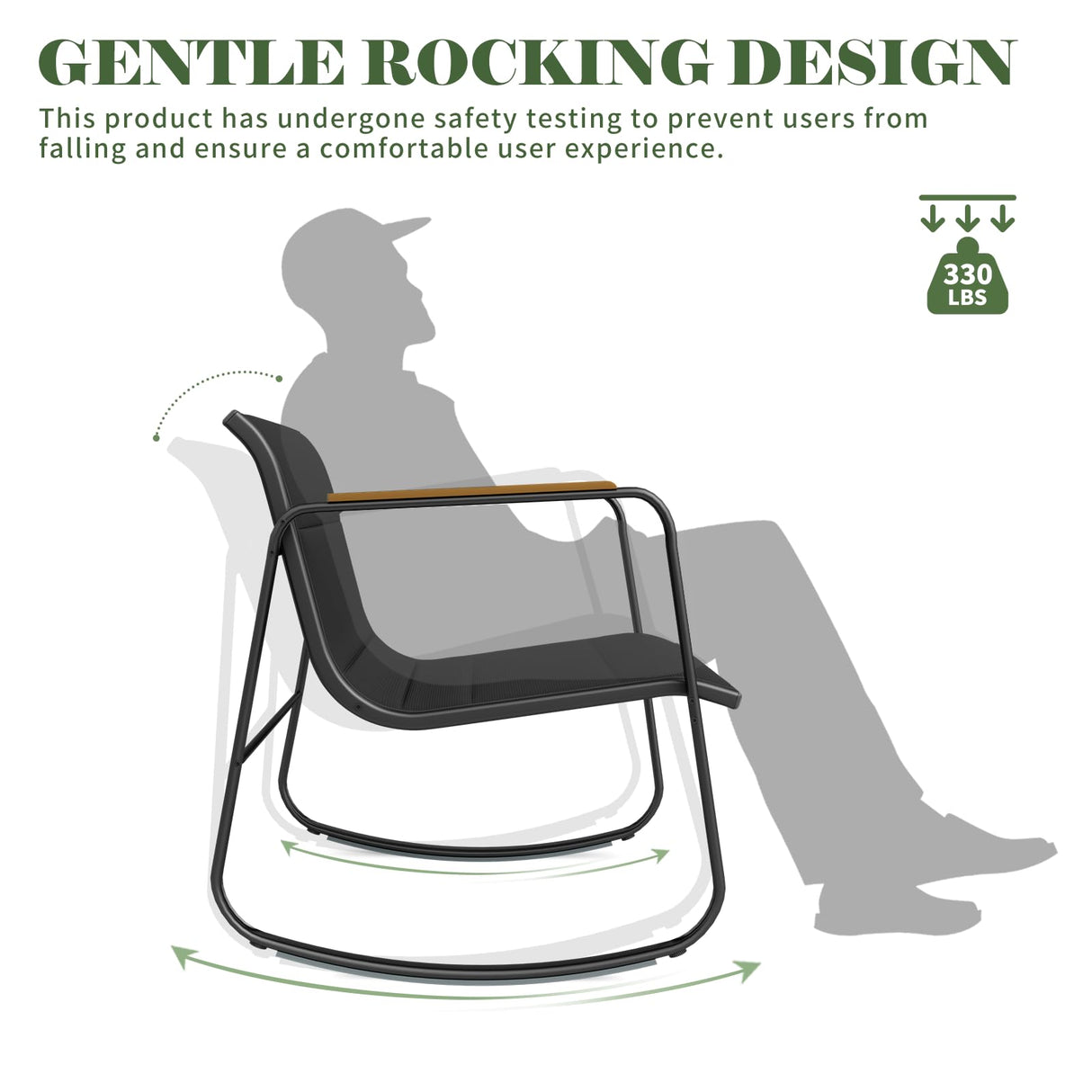 Amopatio Outdoor Table and Chair Set 3 Piece, Patio Rocking Chair, Breathable Textilene Fabric Patio Furniture Set for Porch, Poolside, Deck, Outdoor Terrace, Balcony, Garden,Black Amopatio