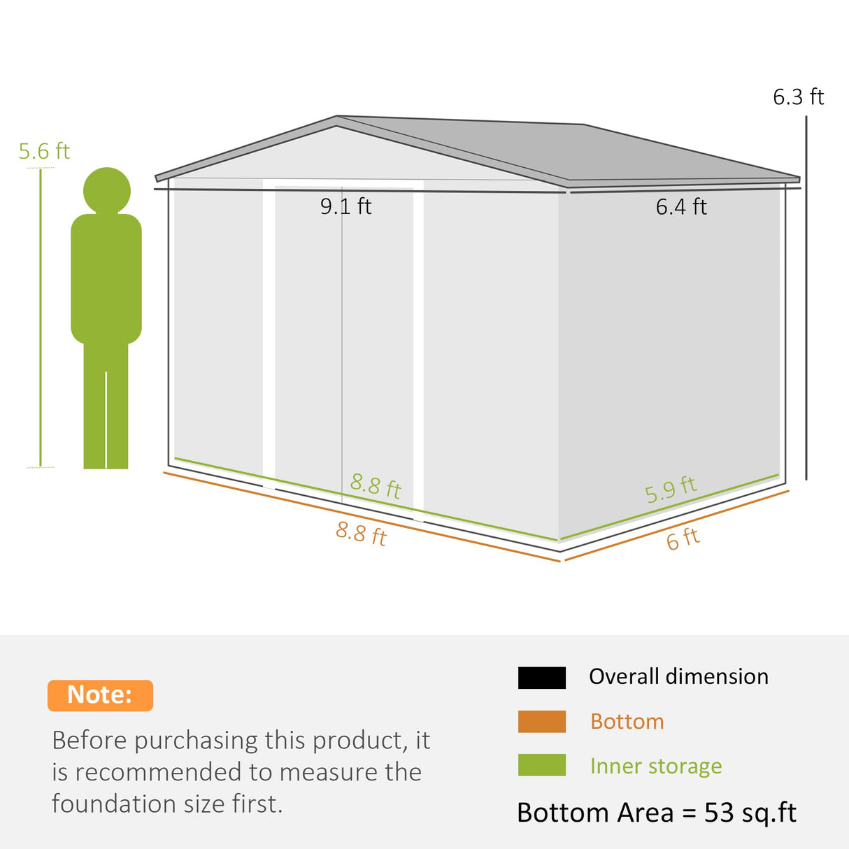Outsunny 9' x 6' Outdoor Storage Shed, Garden Tool Metal Shed with Foundation Kit, Double Lockable Door, Air Vents and Sloping Roof, for Backyard, Patio, Lawn, Silver Outsunny