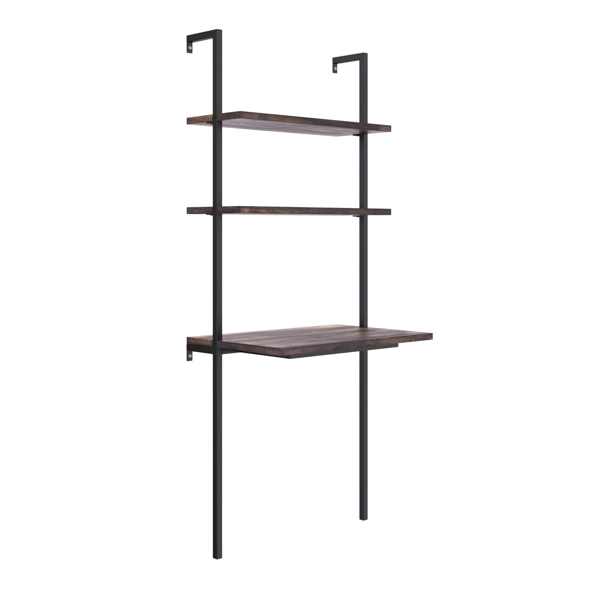 Nathan James Theo 2-Shelf Industrial Wall Mount Ladder Table, Small Computer or Writing Desk, Nutmeg/Matte Black Nathan James